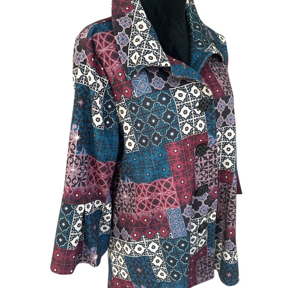 Multiples Large Multicolor Pattern Block 3/4 Sleeve Button Lined Jacket - Picture 3 of 6